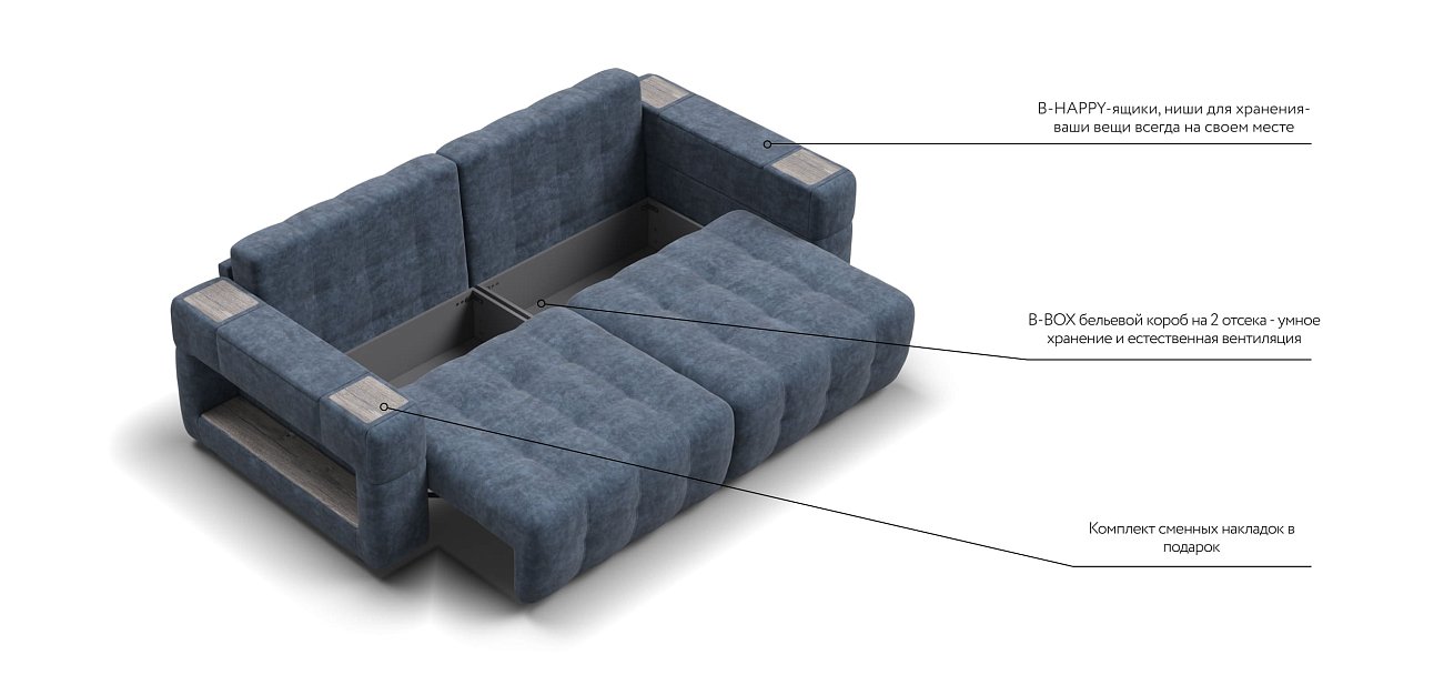 Диван BOSS.XO Велюр Royal топаз NEW / WOOD Rock