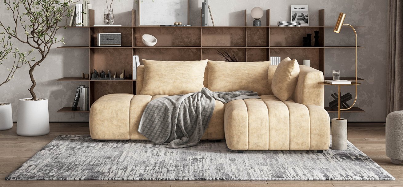 Босс Твин угловой диван правый Велюр Роял шампань