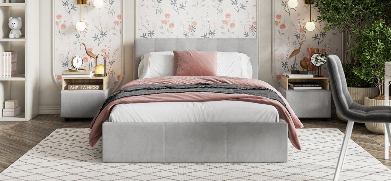 Кровать Белла 140*200 с ПМ велюр Monolit сталь