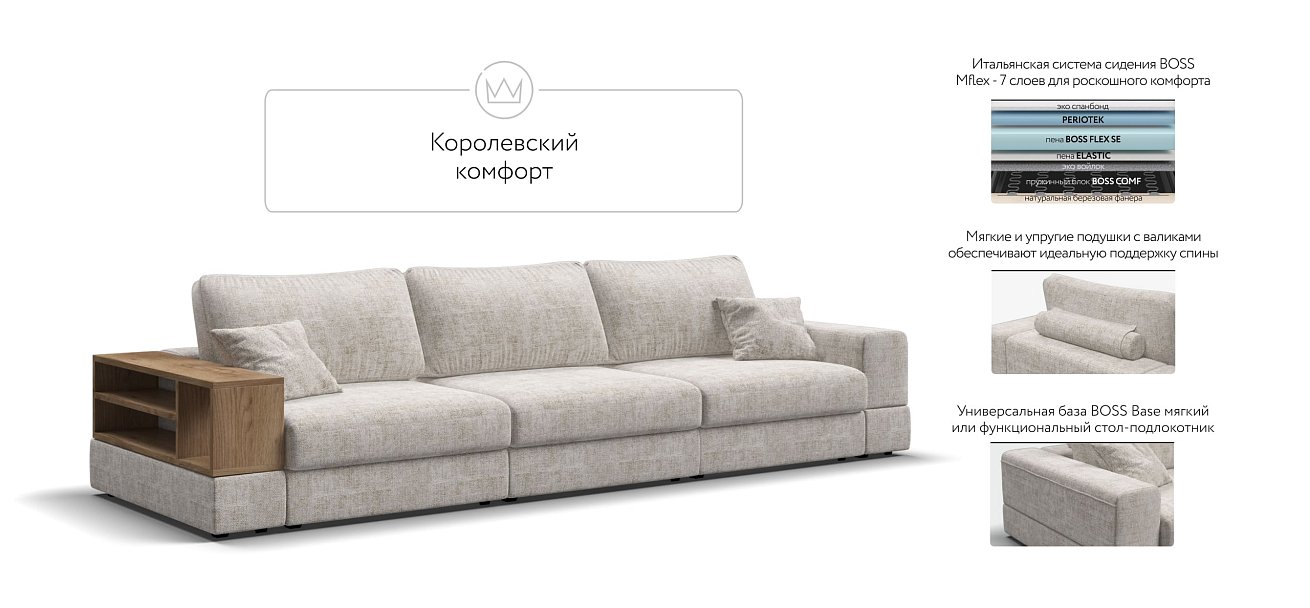 Диван-кровать Босс Модуль Макс, полка слева, Шенилл Смарт кварц