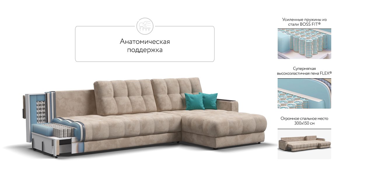 Угловой диван BOSS 3.0 MAX велюр Alkantara пепел