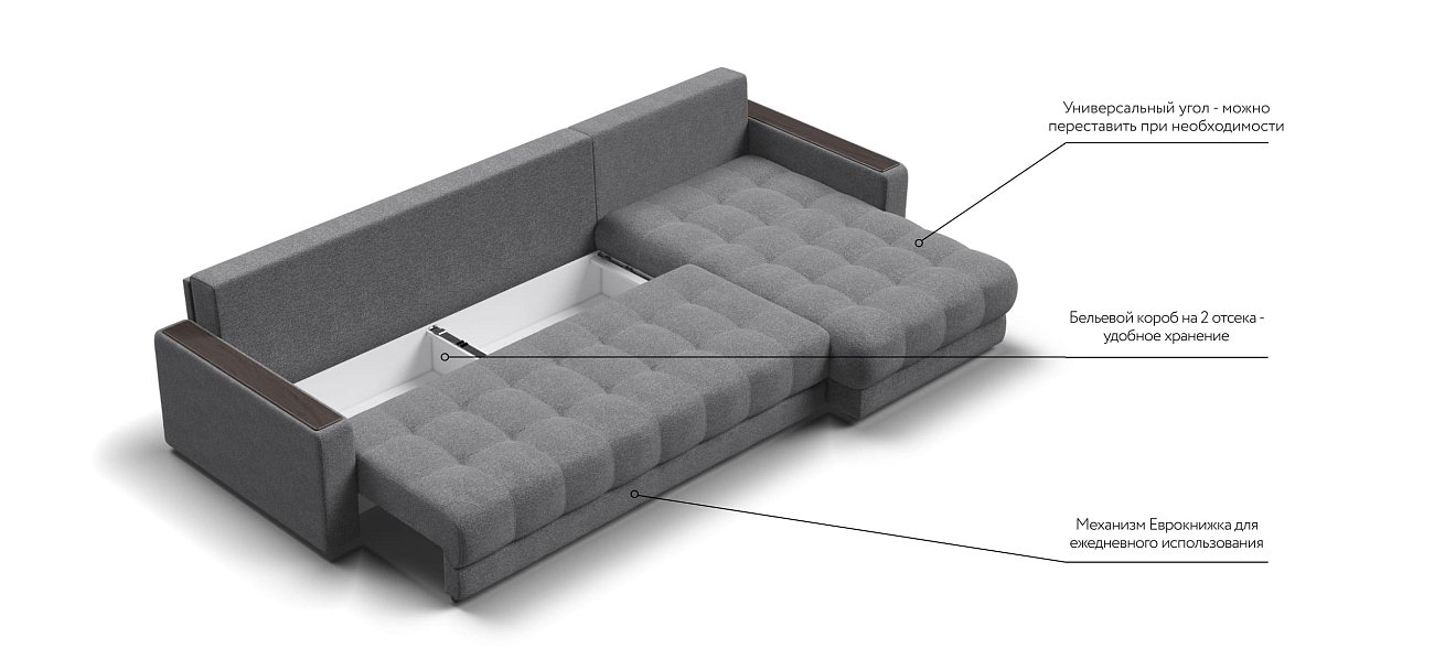 Угловой диван BOSS 3.0 MAX рогожка Malmo серый