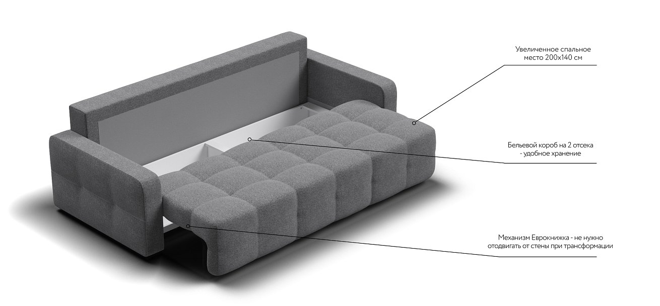 Диван Денди рогожка Malmo серый