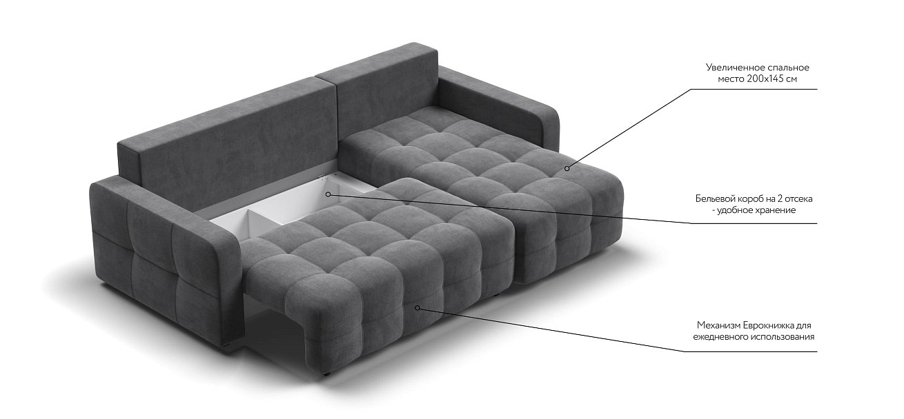 Угловой диван Dandy euro SE велюр Monolit серый