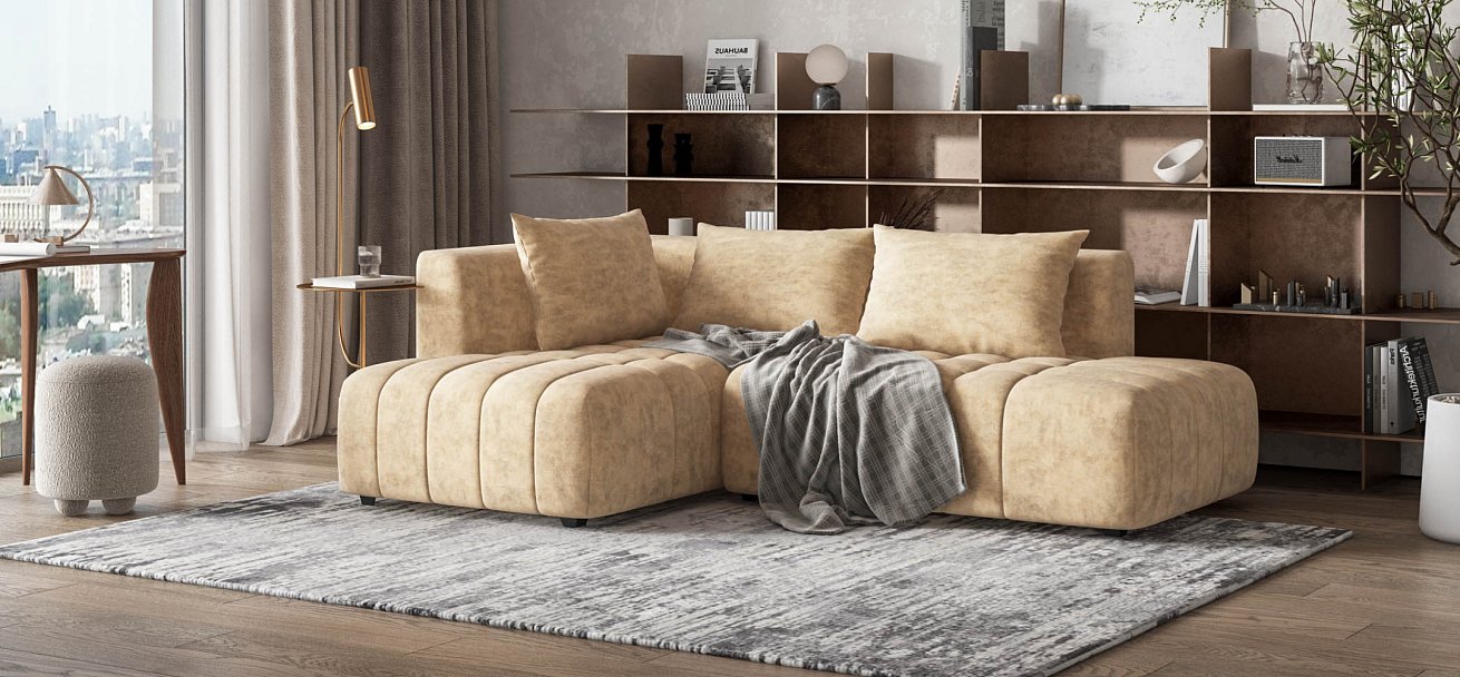 Босс Твин угловой диван левый Велюр Роял шампань