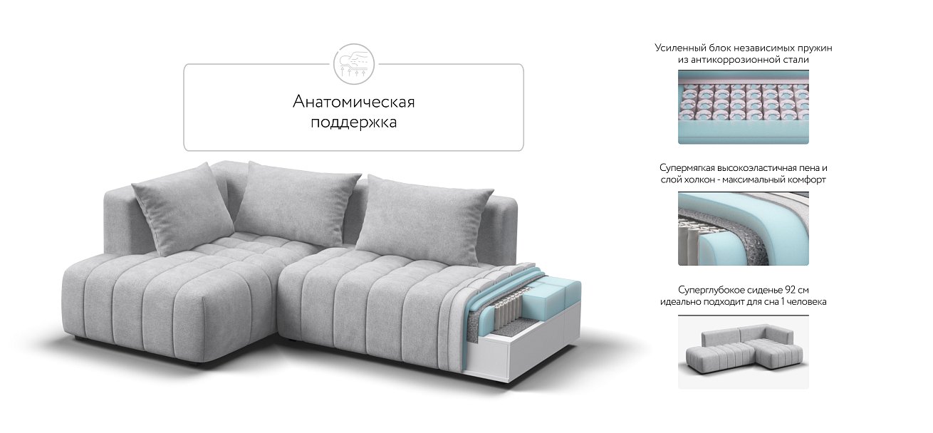 Босс Твин угловой диван левый Шенилл Клауд серый