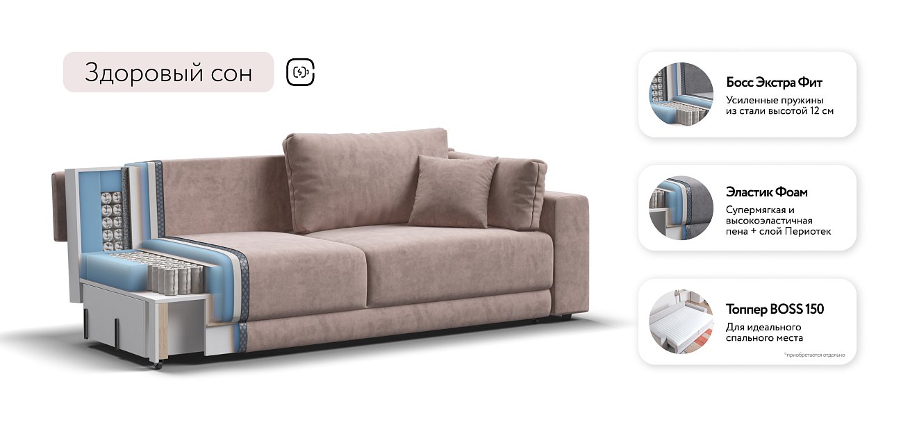 Диван Босс Прайм Велюр Royal пион