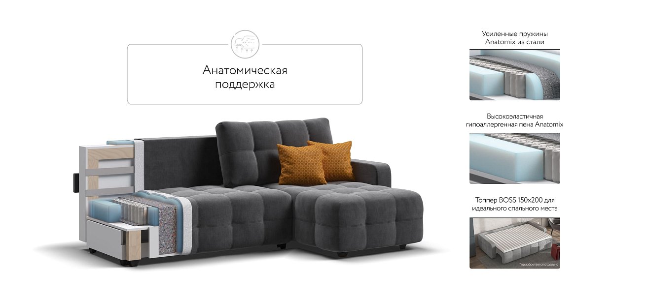 Угловой диван Dandy euro SE велюр Monolit серый