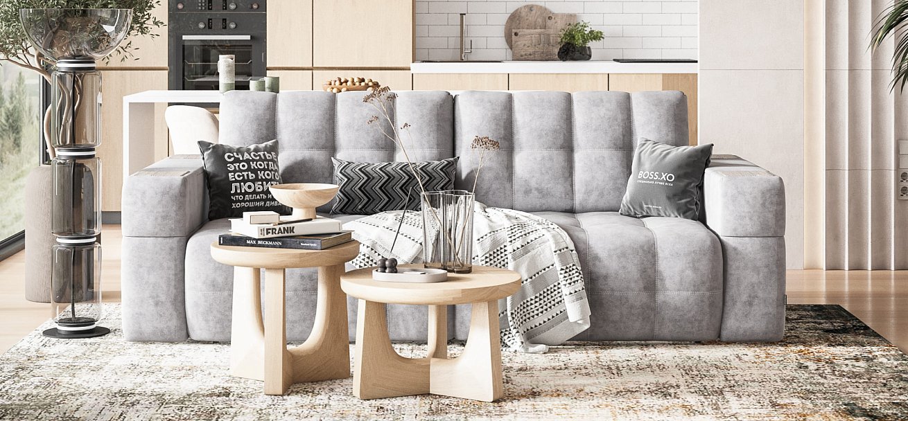 Диван BOSS.XO Велюр Роял агат / WOOD Rock