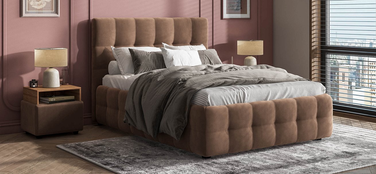 Босс Кровать+ПМ 140*200 Велюр Монолит мокко