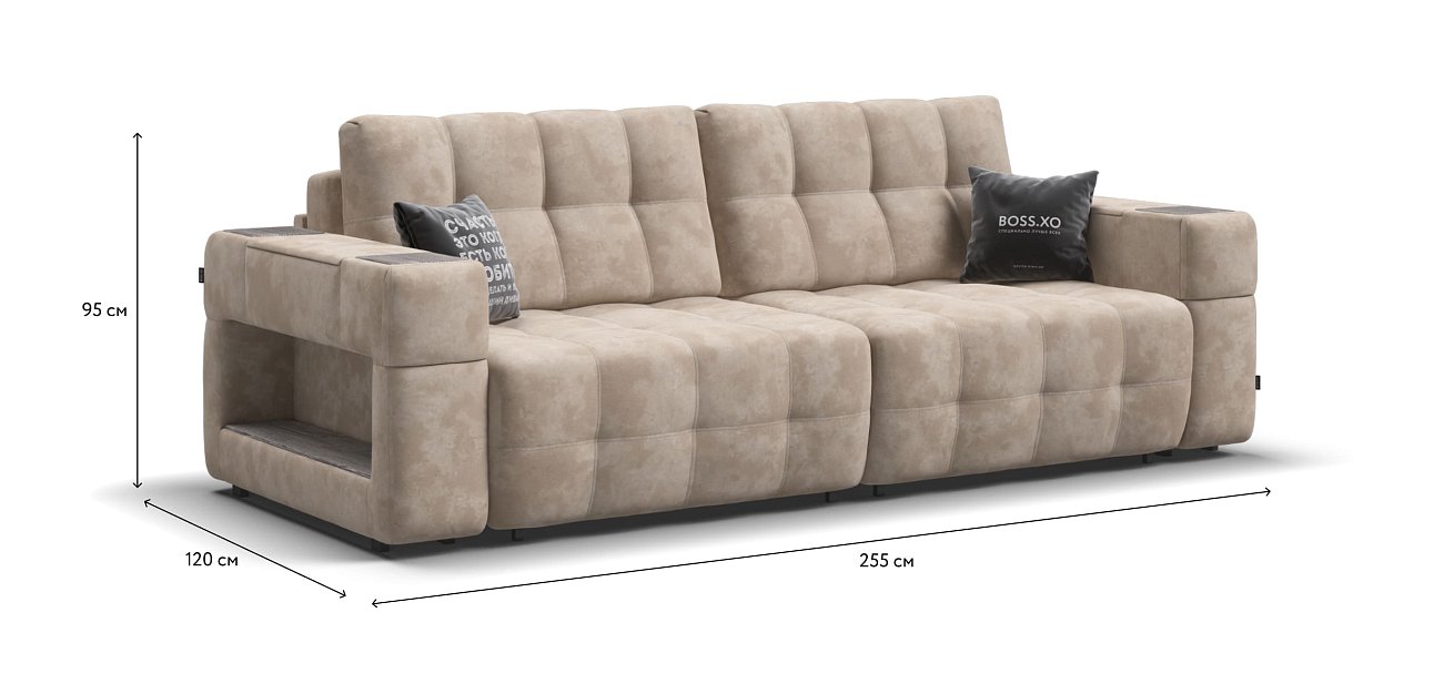 Диван BOSS.XO велюр Alkantara пепел / WOOD Rock