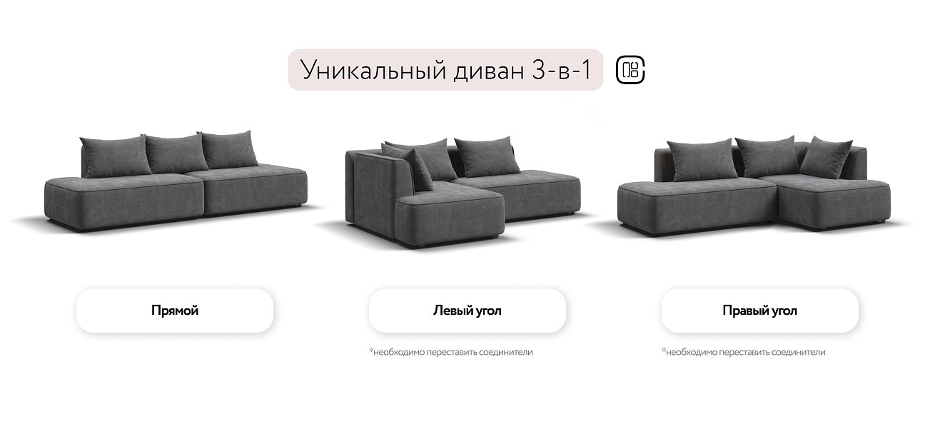 Диван KING TWIN Шенилл CLOUD графит