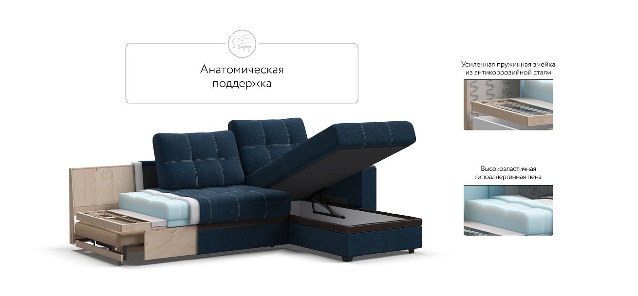 Угловой диван Атланта Люкс рогожка Malmo синий