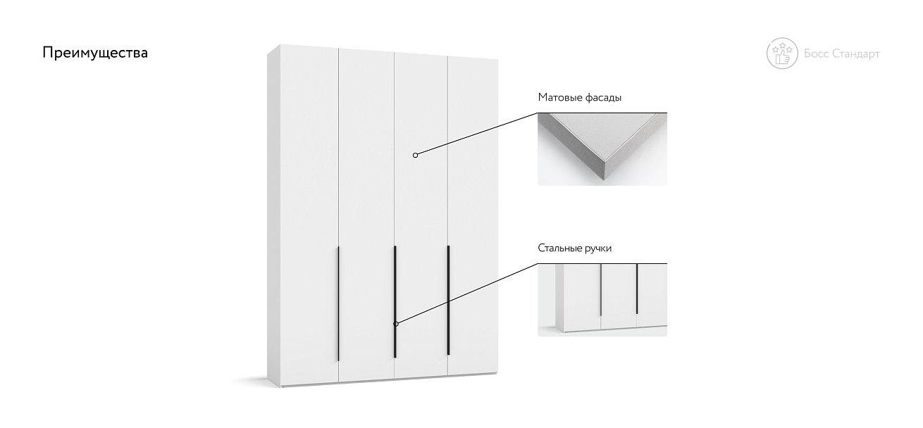 Босс Стандарт 160*236 шкаф распашной 4Д+ящики Белый