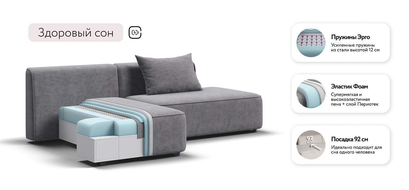 Кинг Твин угловой диван Велюр Роял агат левый