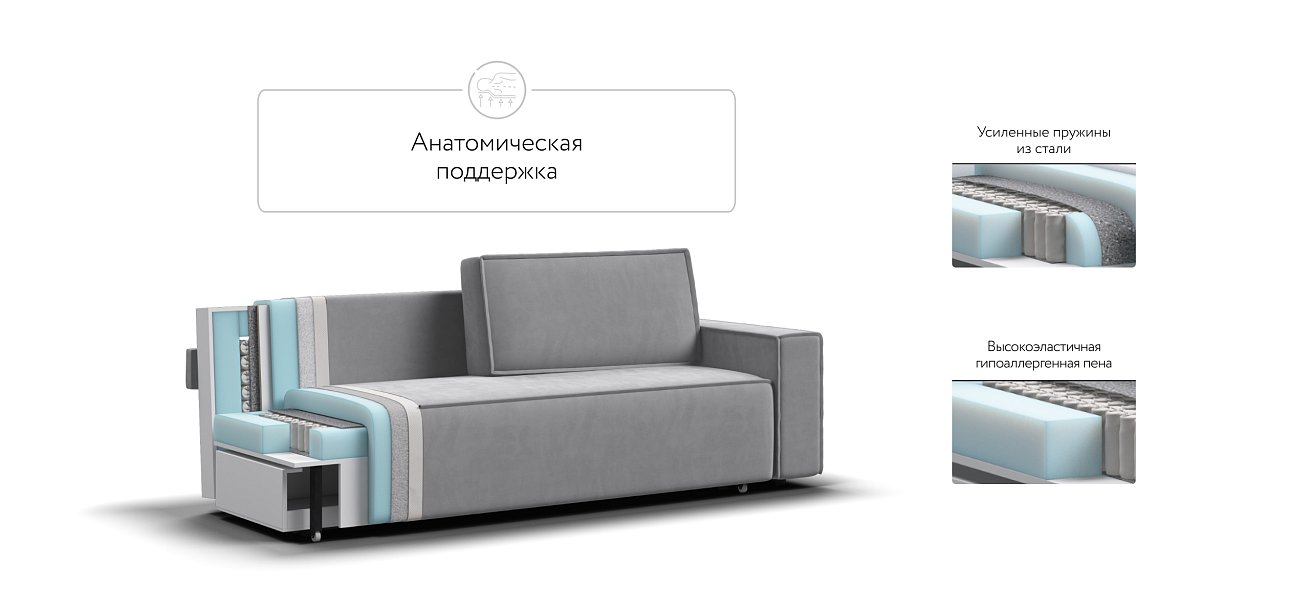 Диван Норд Велюр Monolit сталь