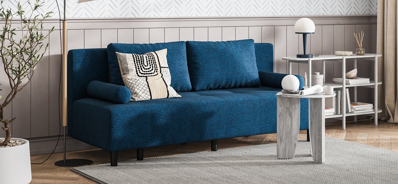 Бостон Мини диван Рогожка Мальмо синий