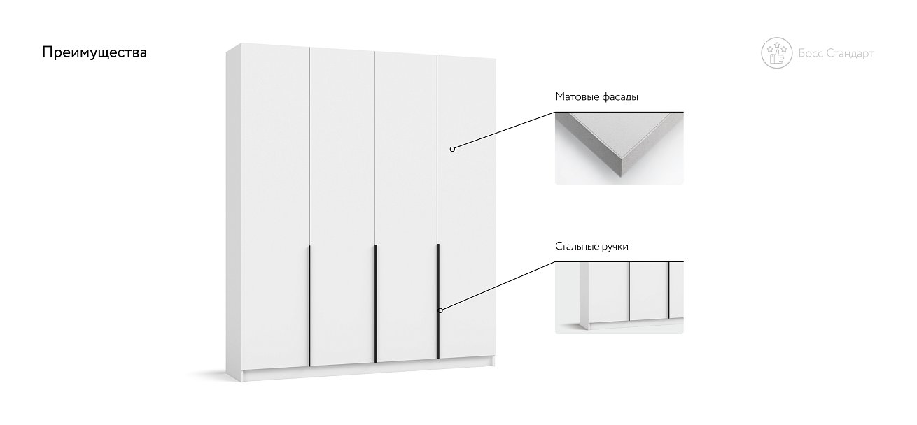 Босс Стандарт 180*220 шкаф распашной 4Д + ящики Белый