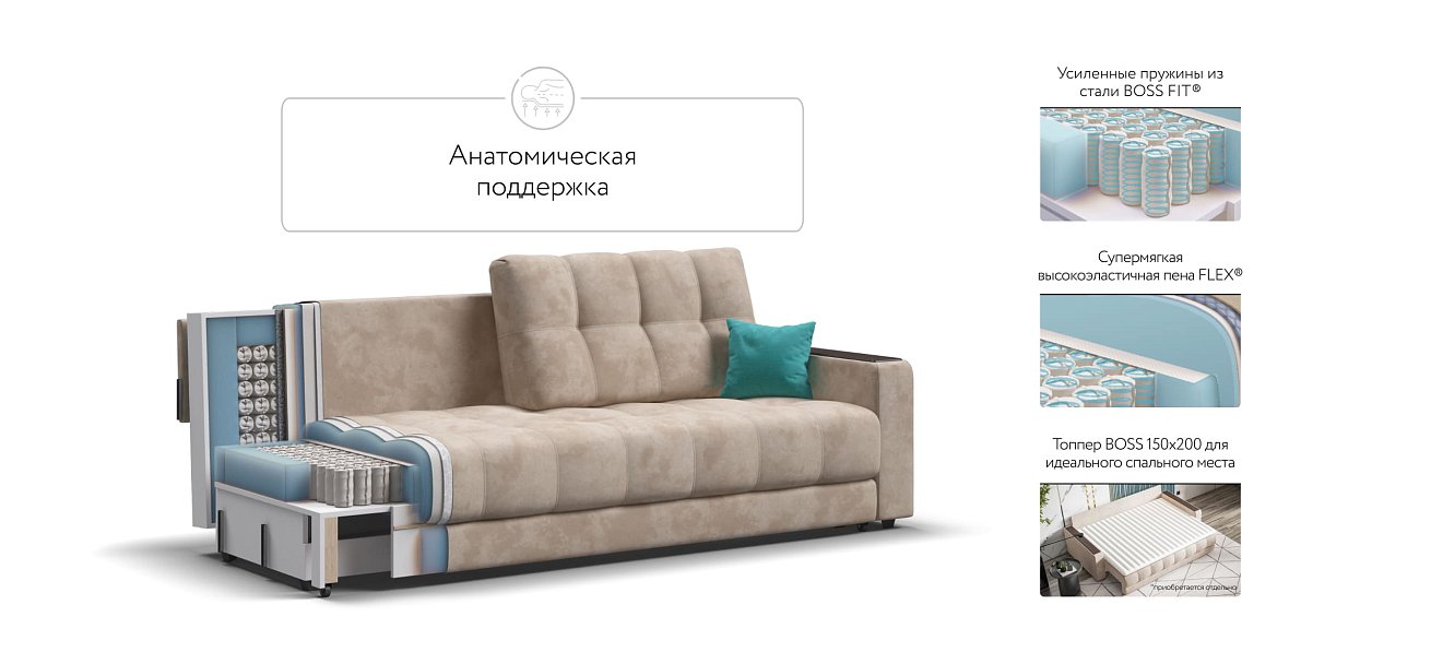 Диван BOSS 2.0 велюр Alkantara пепел