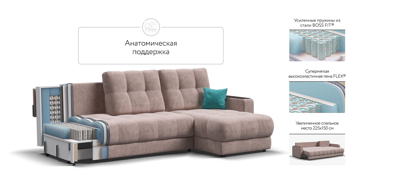 Угловой диван BOSS 3.0 Classic XL Велюр Royal пион NEW