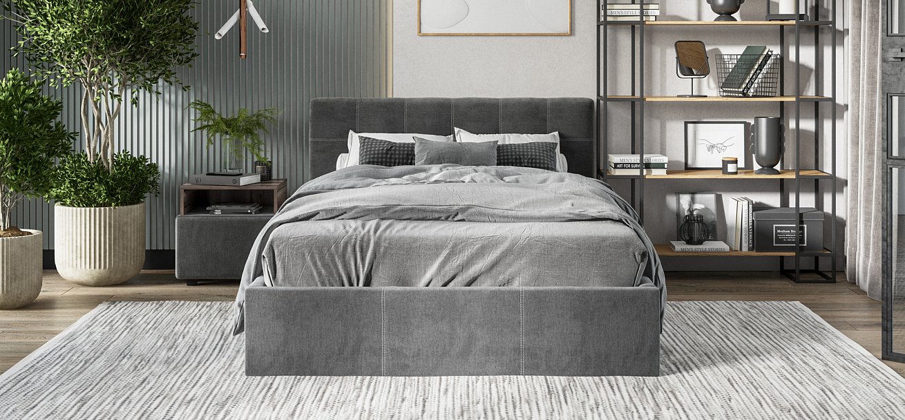 Кровать Белла 140*200 с ПМ велюр Monolit серая