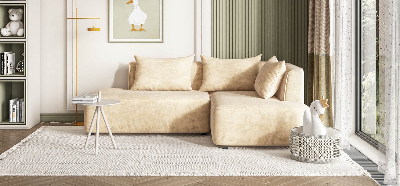 Кинг Твин угловой диван Велюр Роял шампань правый