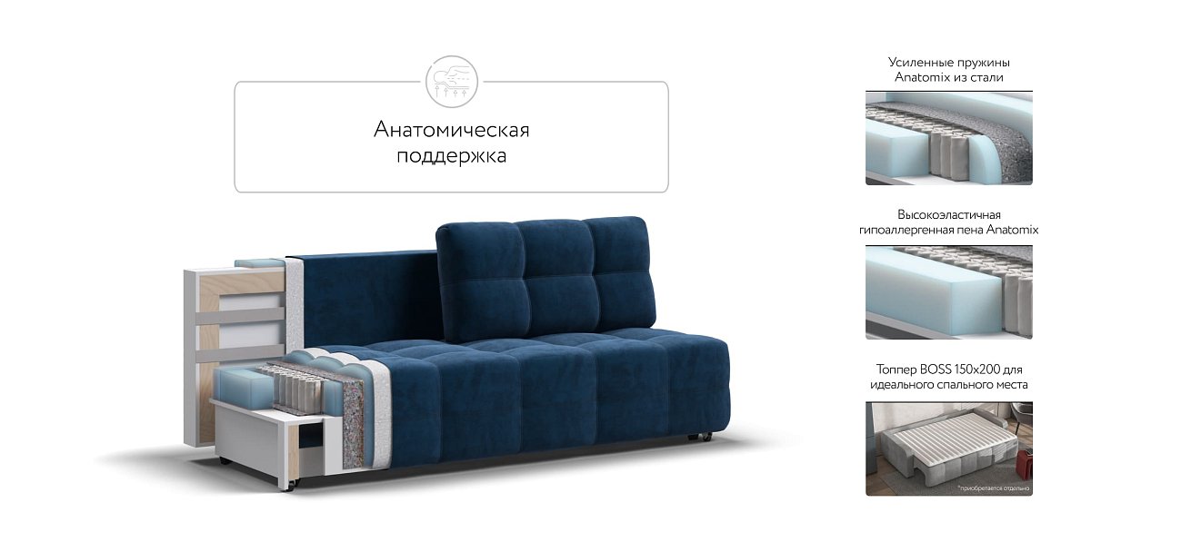 Диван Dandy MINI SE велюр Monolit синий