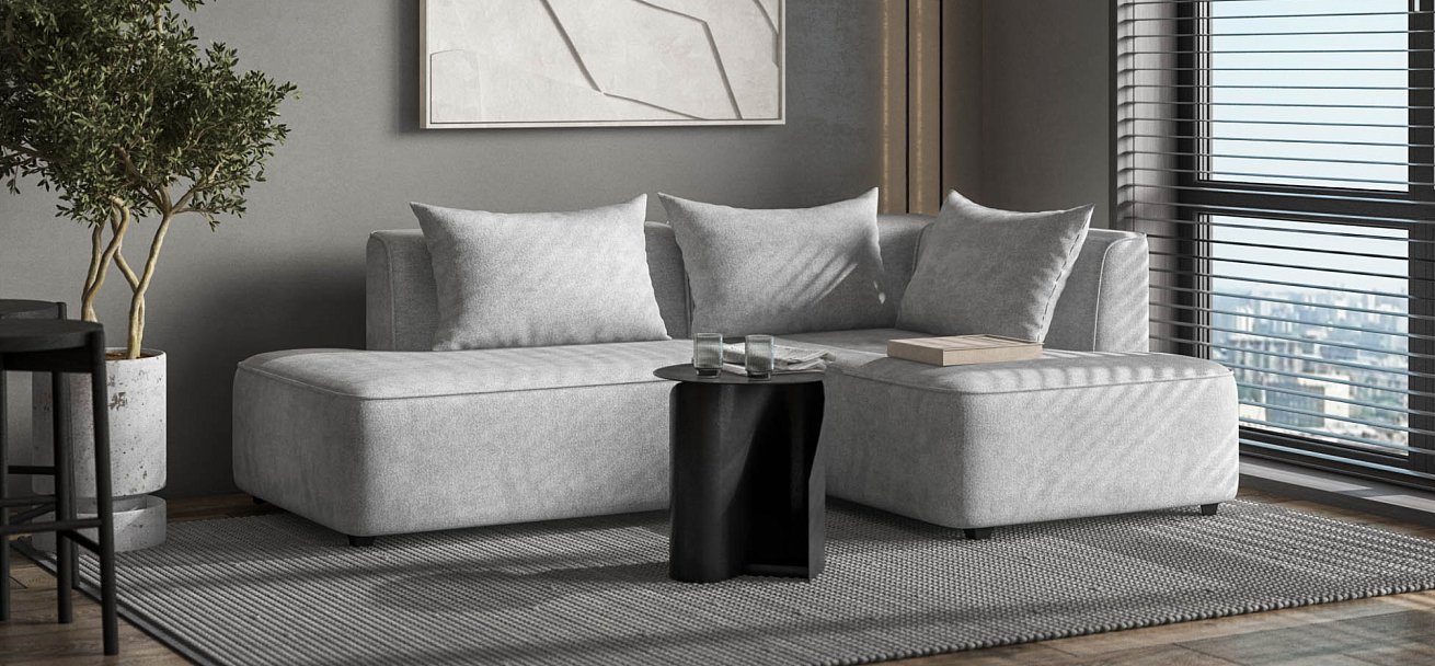 Кинг Твин угловой диван Шенилл Клауд серый правый