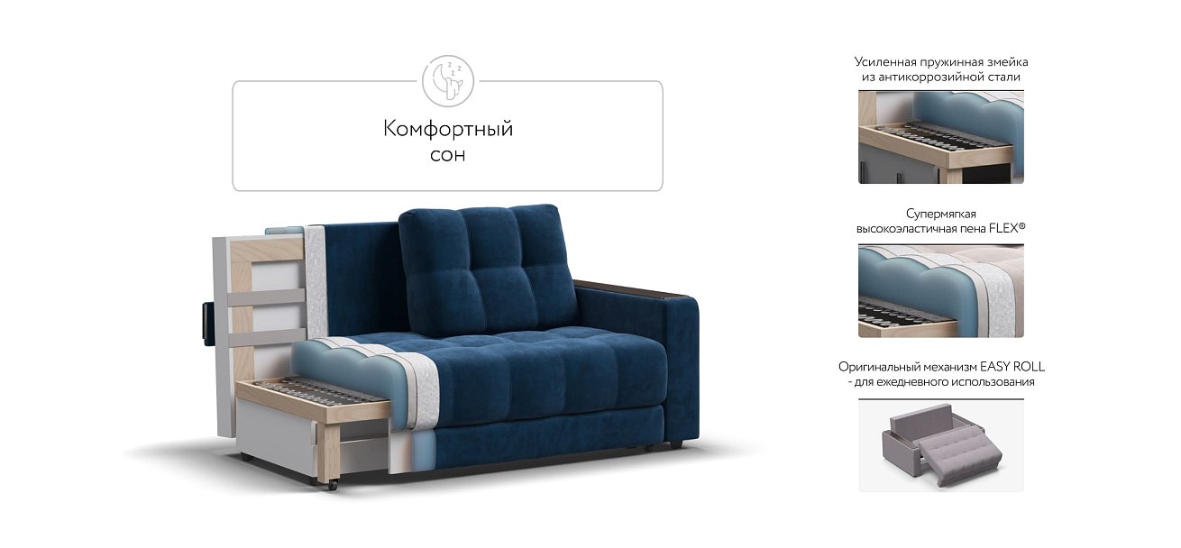 Диван BOSS Compact велюр Monolit синий