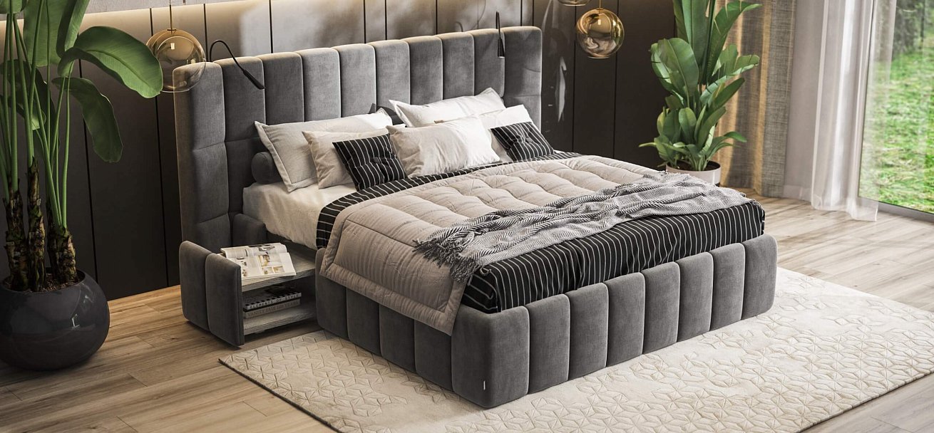 Кровать BOSS.XO 180*200 велюр Monolit серая