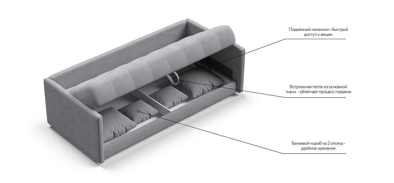 Тахта BOSS велюр Monolit сталь