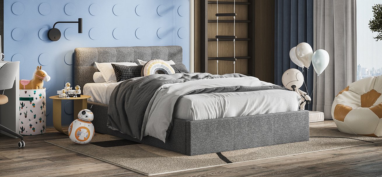 Кровать Белла 140*200 с ПМ рогожка Malmo серая