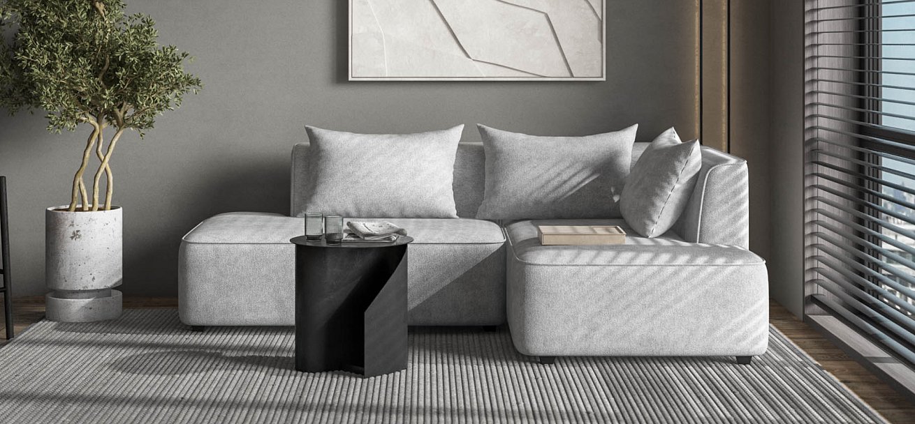 Кинг Твин угловой диван Шенилл Клауд серый правый