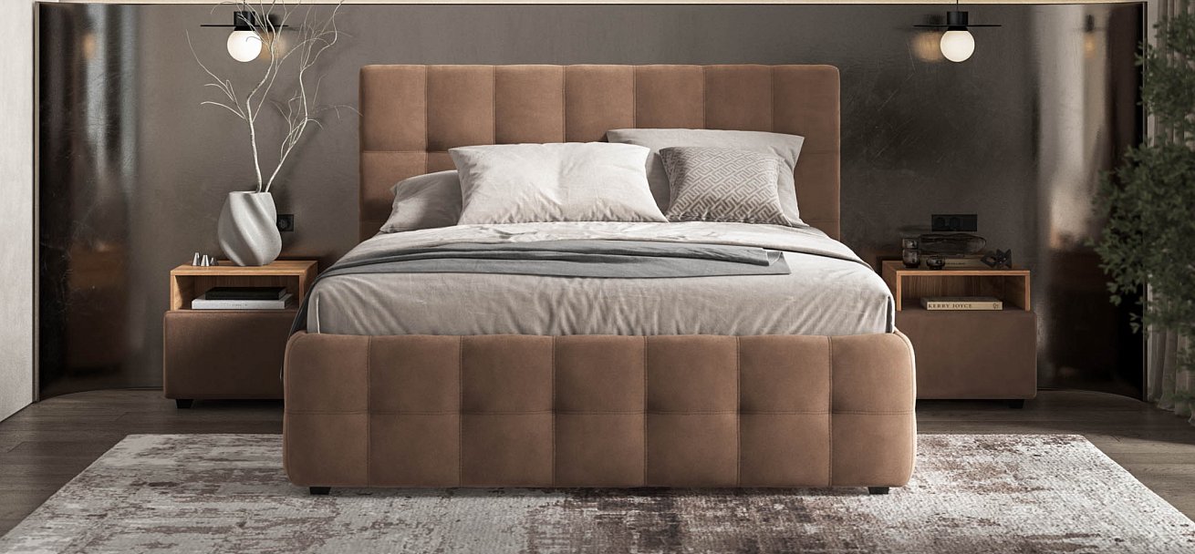 Босс Кровать+ПМ 160*200 Велюр Монолит мокко