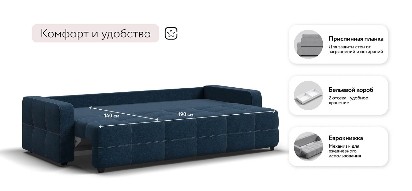 Уют диван Рогожка Мальмо синий