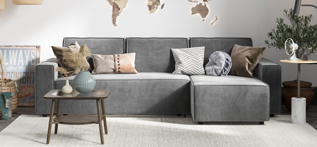 Угловой диван NORD 2.0 Велюр Monolit серый