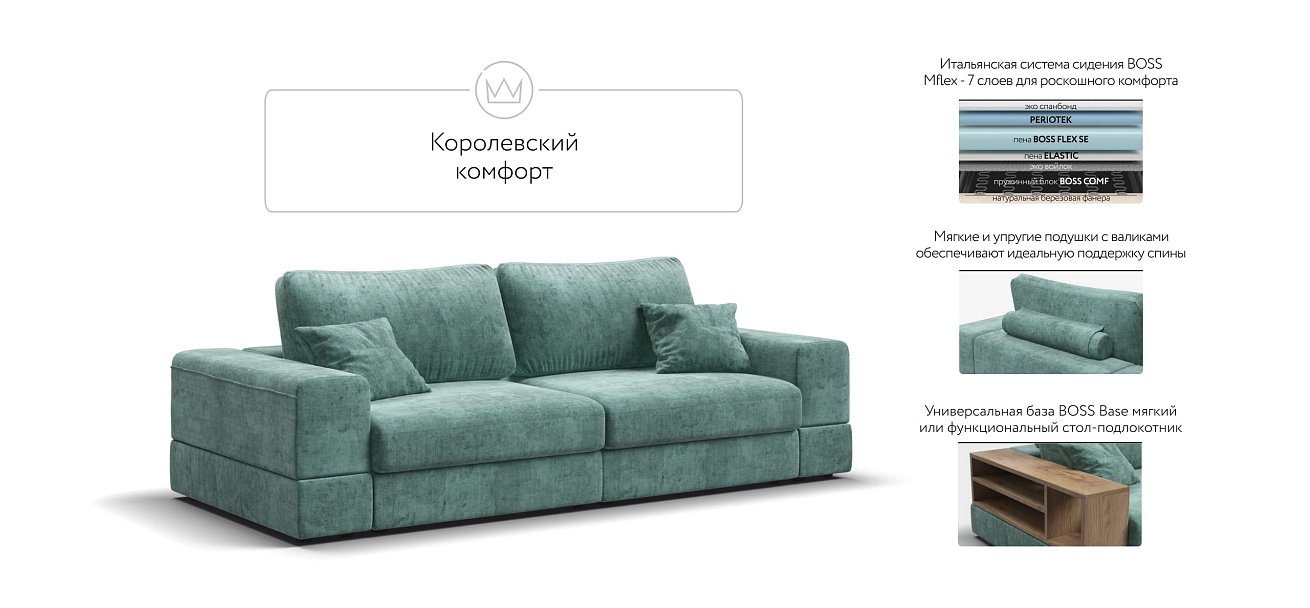 Диван-кровать Босс Модуль, мягкие подлокотники, Шенилл Глосс минт