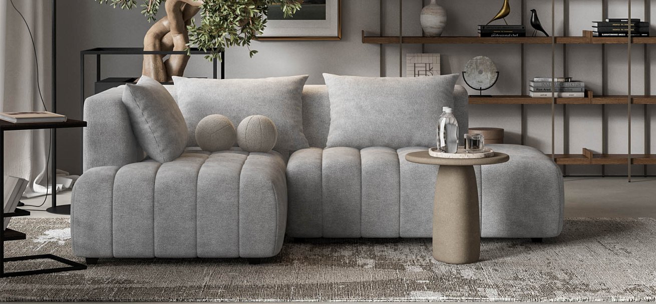 Босс Твин угловой диван левый Шенилл Клауд серый