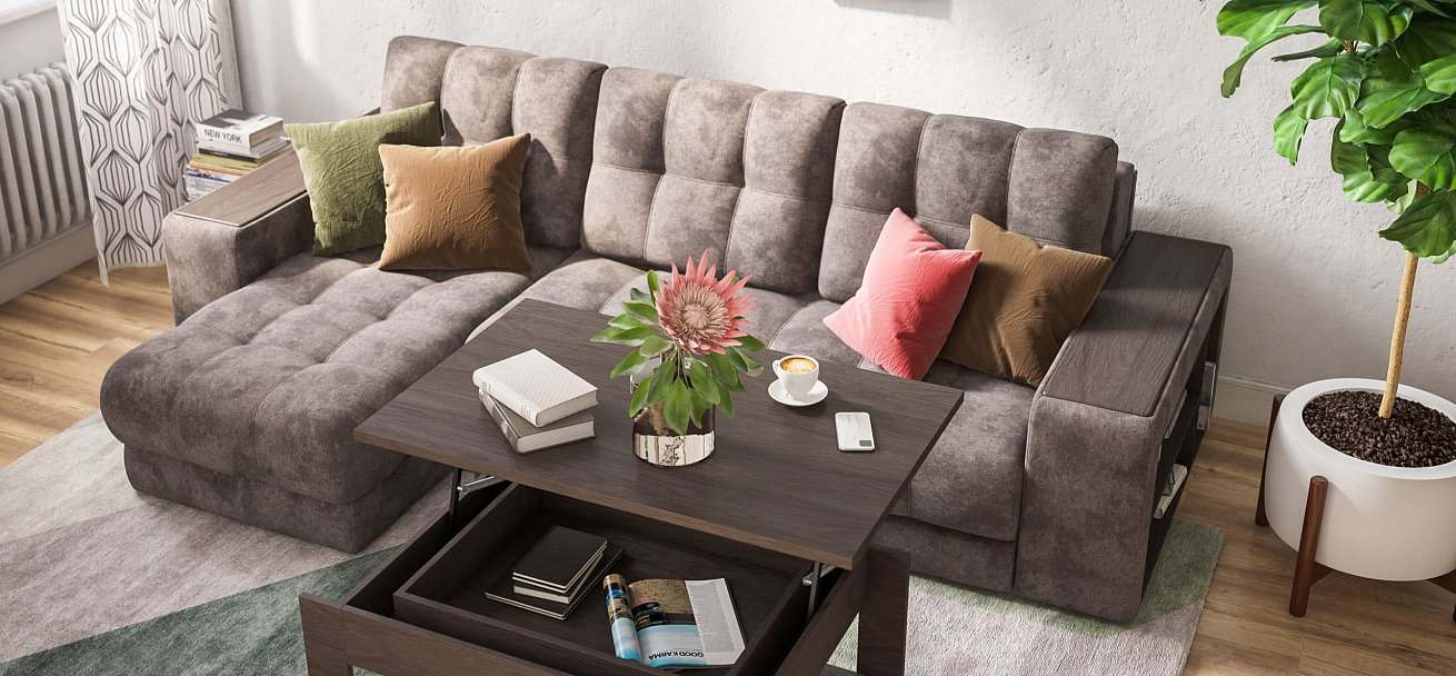 Угловой диван BOSS 3.0 XL велюр Alkantara серый