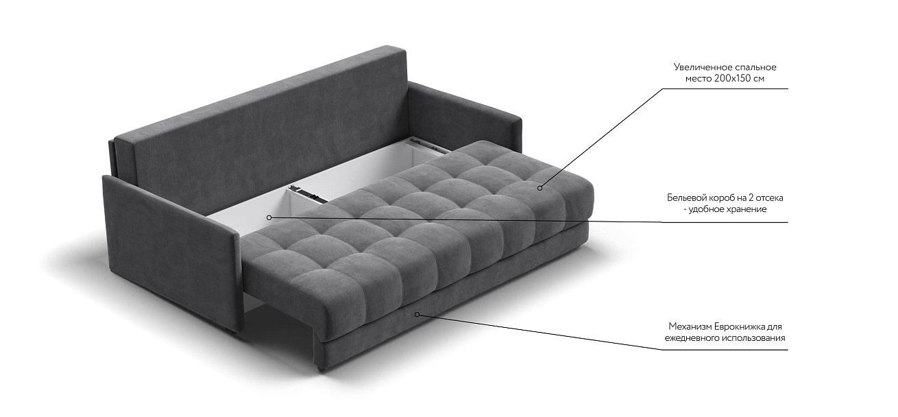 Диван BOSS 2.0 LOFT велюр Monolit серый