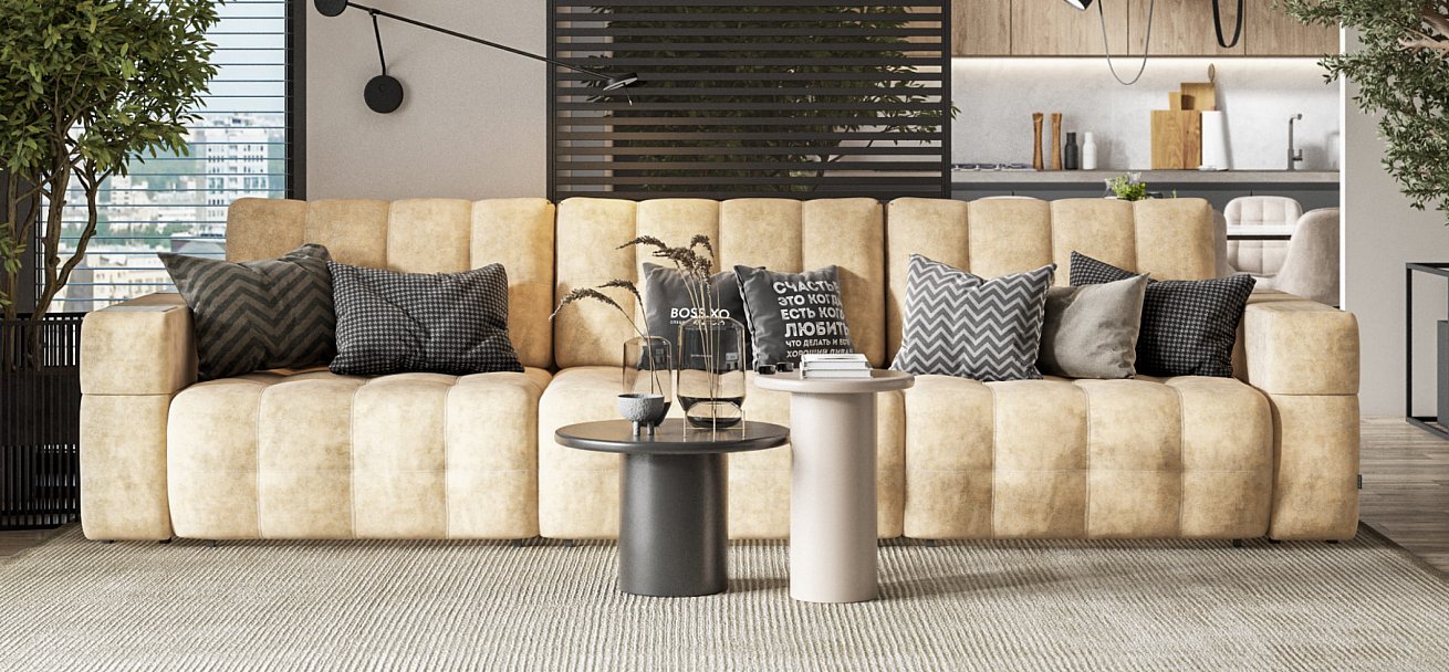 Диван BOSS.XO MAX Велюр Royal шампань / WOOD Snow