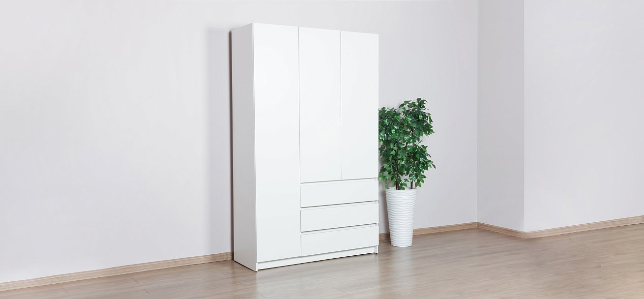 Идея 120 шкаф распашной 3Д+ящики Белый