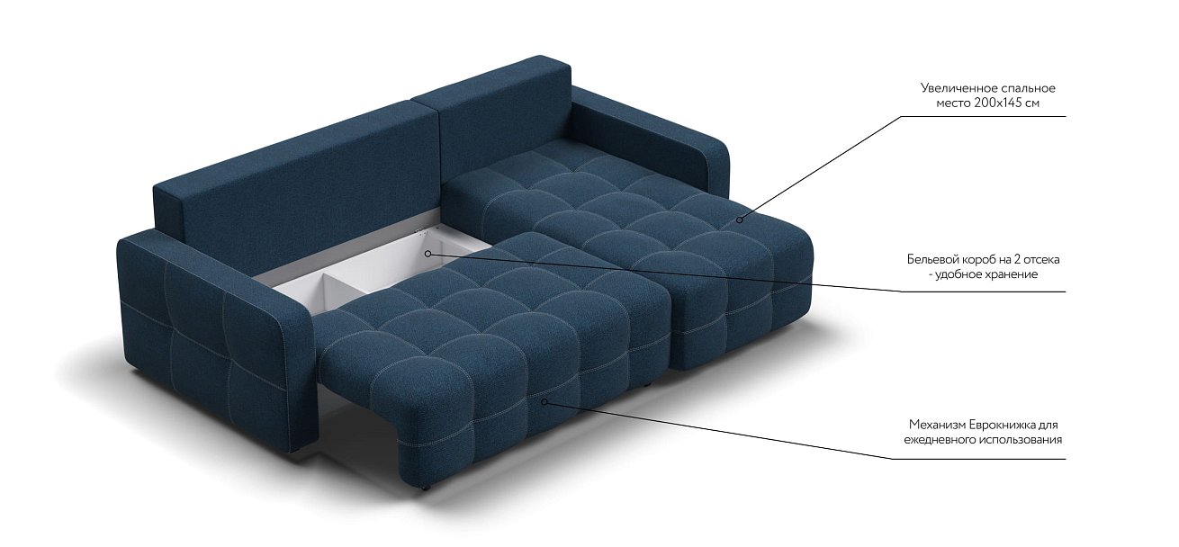 Угловой диван DANDY Euro SE Рогожка Malmo синий