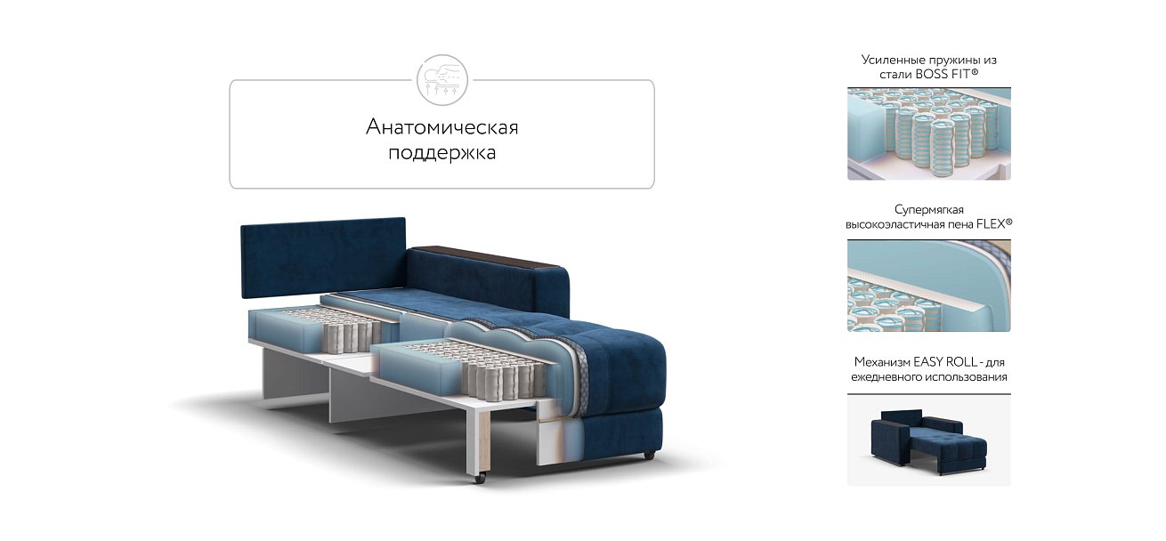 Кресло-кровать BOSS 2.0 велюр Monolit синий