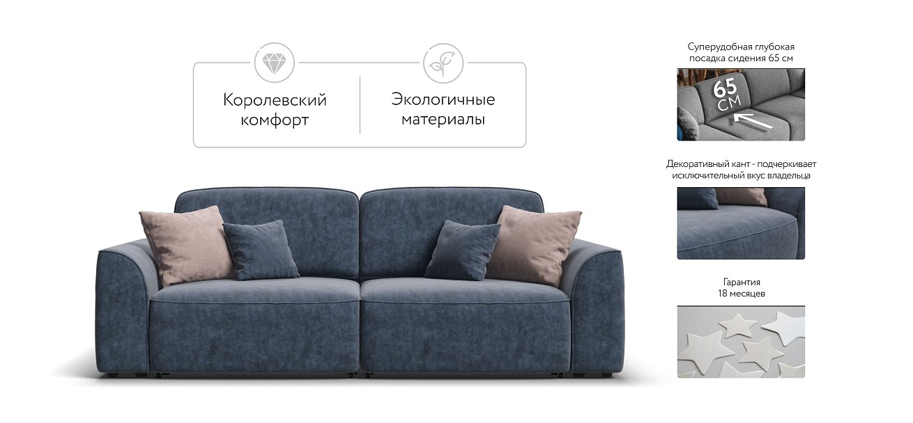 Кинг диван Велюр Роял синий