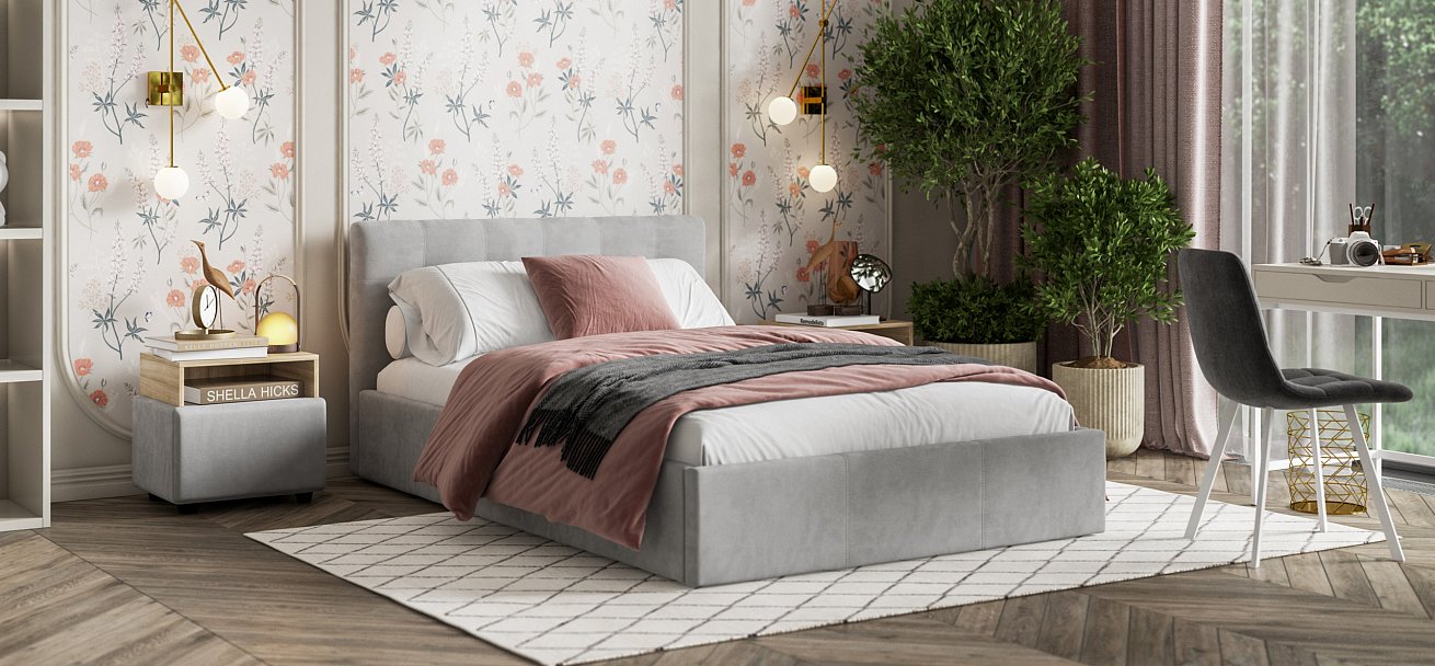 Кровать Белла 140*200 с ПМ велюр Monolit сталь