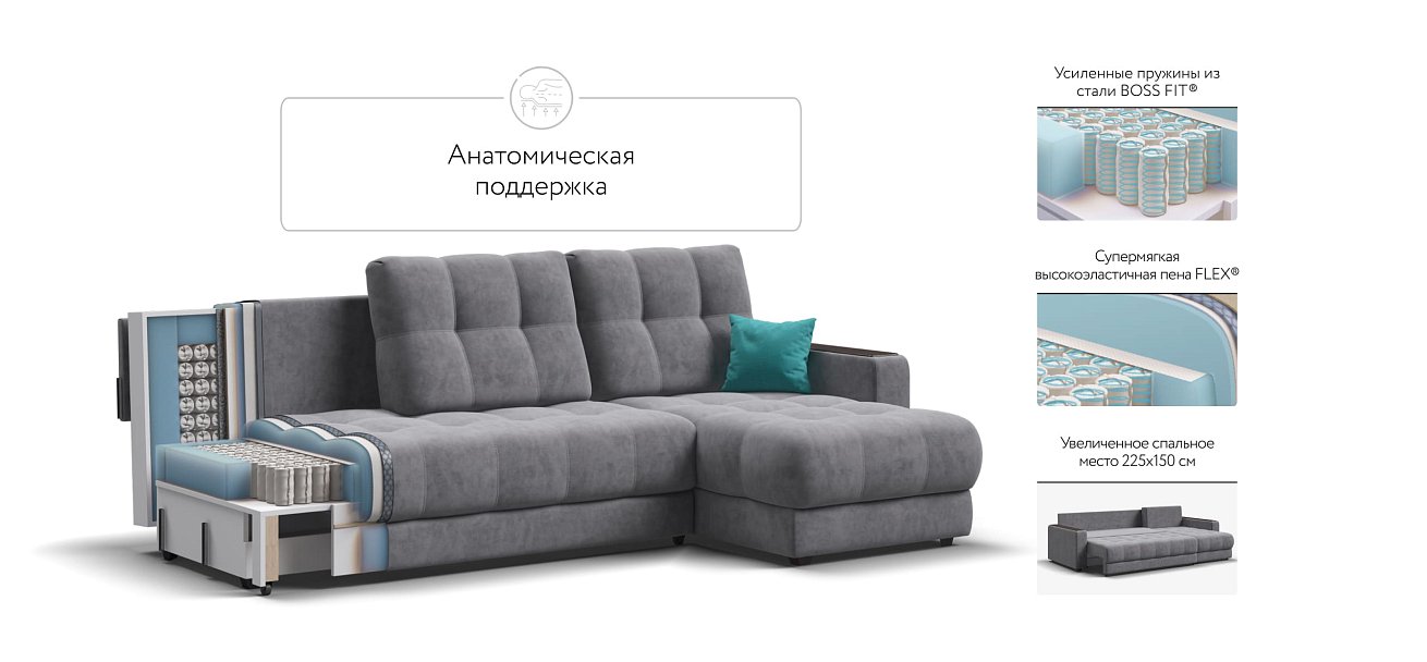 Угловой диван BOSS 3.0 Classic XL Велюр Роял агат