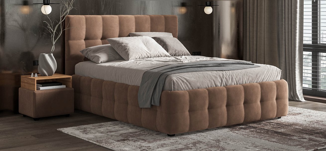 Босс Кровать+ПМ 160*200 Велюр Монолит мокко