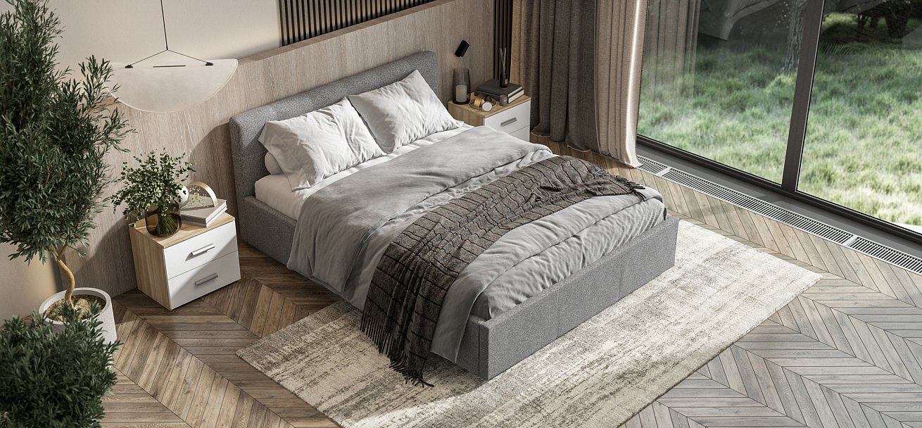 Кровать Белла 160*200 рогожка Malmo серая