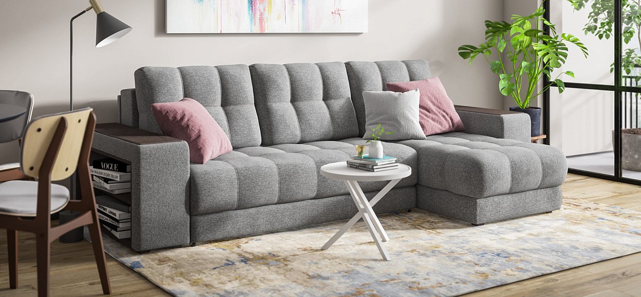 Угловой диван BOSS 3.0 XL рогожка Malmo серый